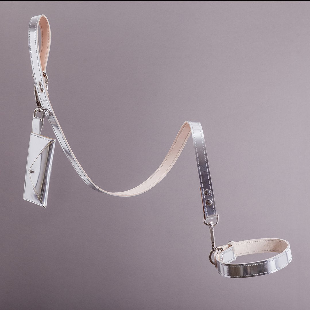 Moonshine Fixed Dog Leash - Metallic Silver - NEW PETS ON THE BLOCK.COM