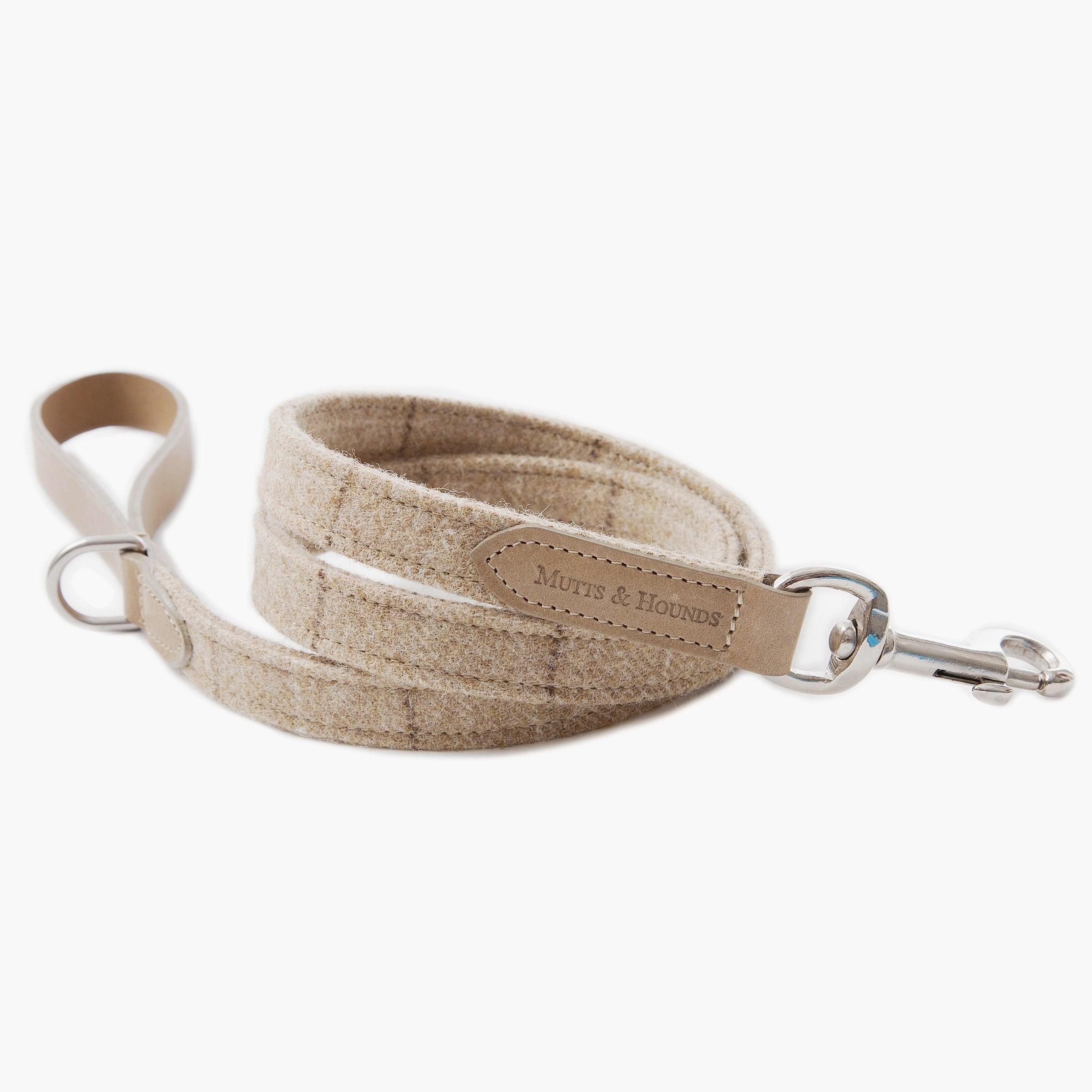 Tweed & Leather Dog Leash - Oatmeal - NEW PETS ON THE BLOCK.COM