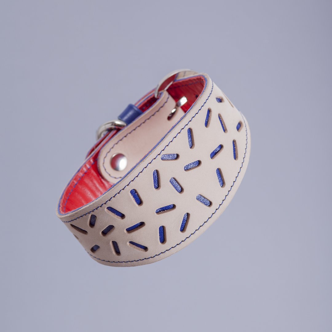 Bauhaus Greyhound Dog Collar - Blue - NEW PETS ON THE BLOCK.COM