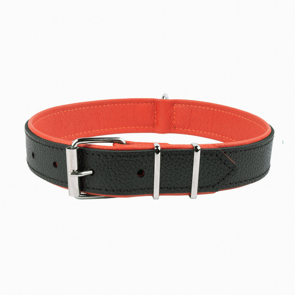 New pets on the block Soft Padded Leather Collar Black Orange