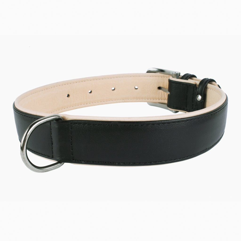 New pets on the block Soft Leather Collar Matte Black Cream