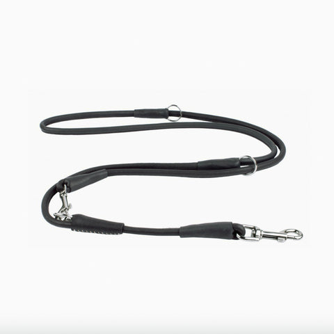 Soft Leather Dog Collar & Multi-Use Dog Leash Set - Matte Black