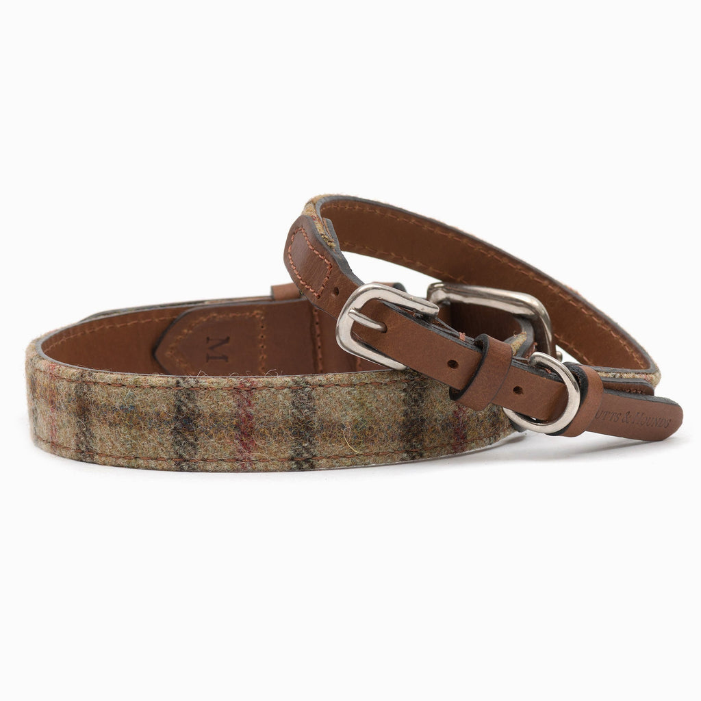Tweed & Leather Dog Collar - Balmoral - NEW PETS ON THE BLOCK.COM