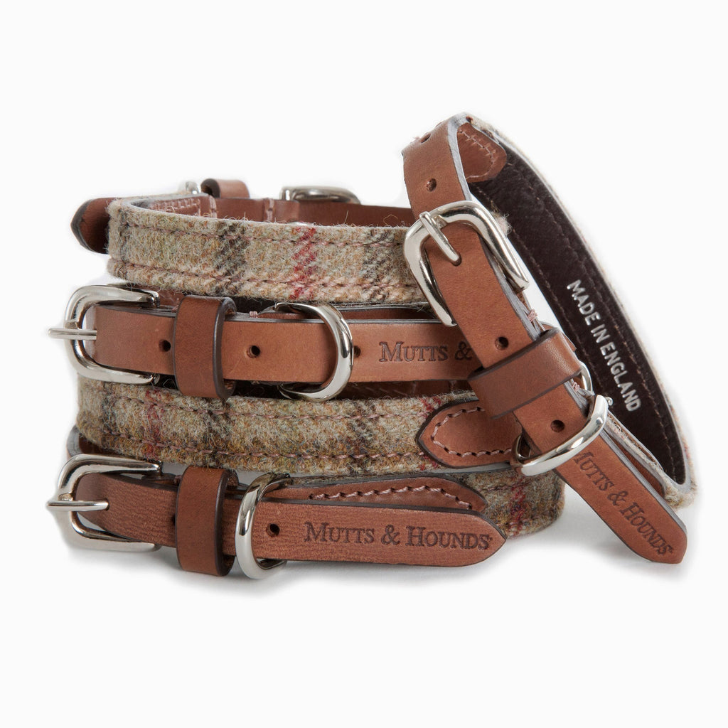 Tweed & Leather Dog Collar - Balmoral - NEW PETS ON THE BLOCK.COM