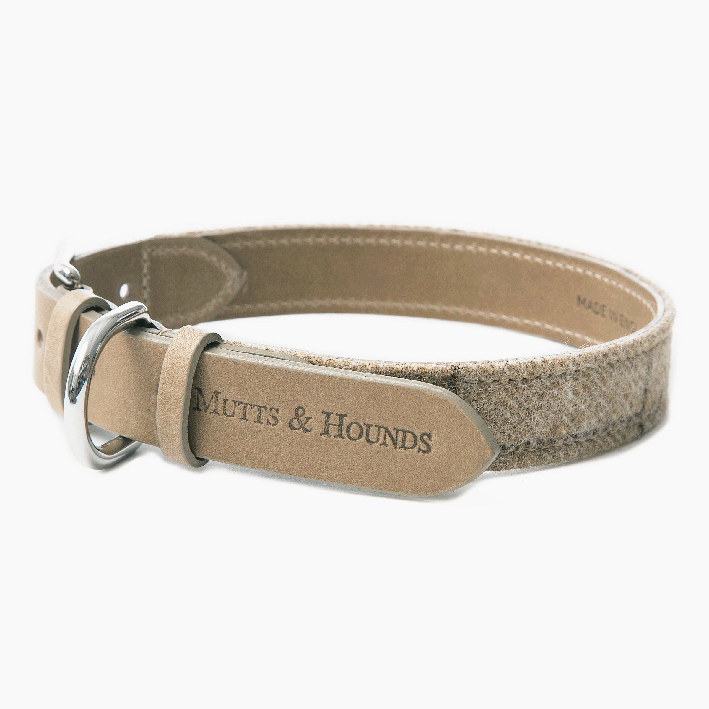 Tweed & Leather Dog Collar - Oatmeal - NEW PETS ON THE BLOCK.COM