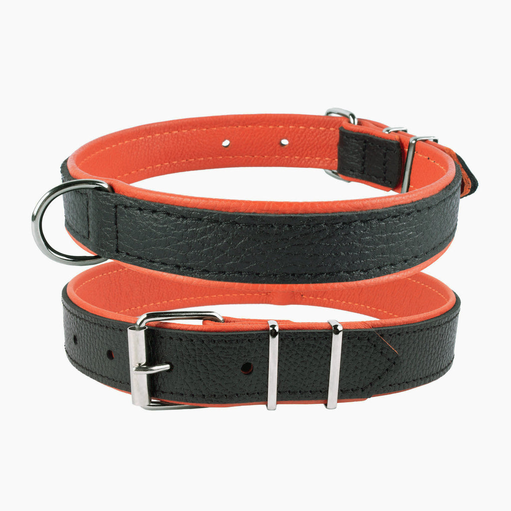 New pets on the block Soft Padded Leather Collar Black Orange sale